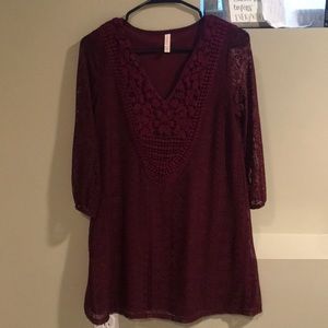 Burgundy three quarter boho dress